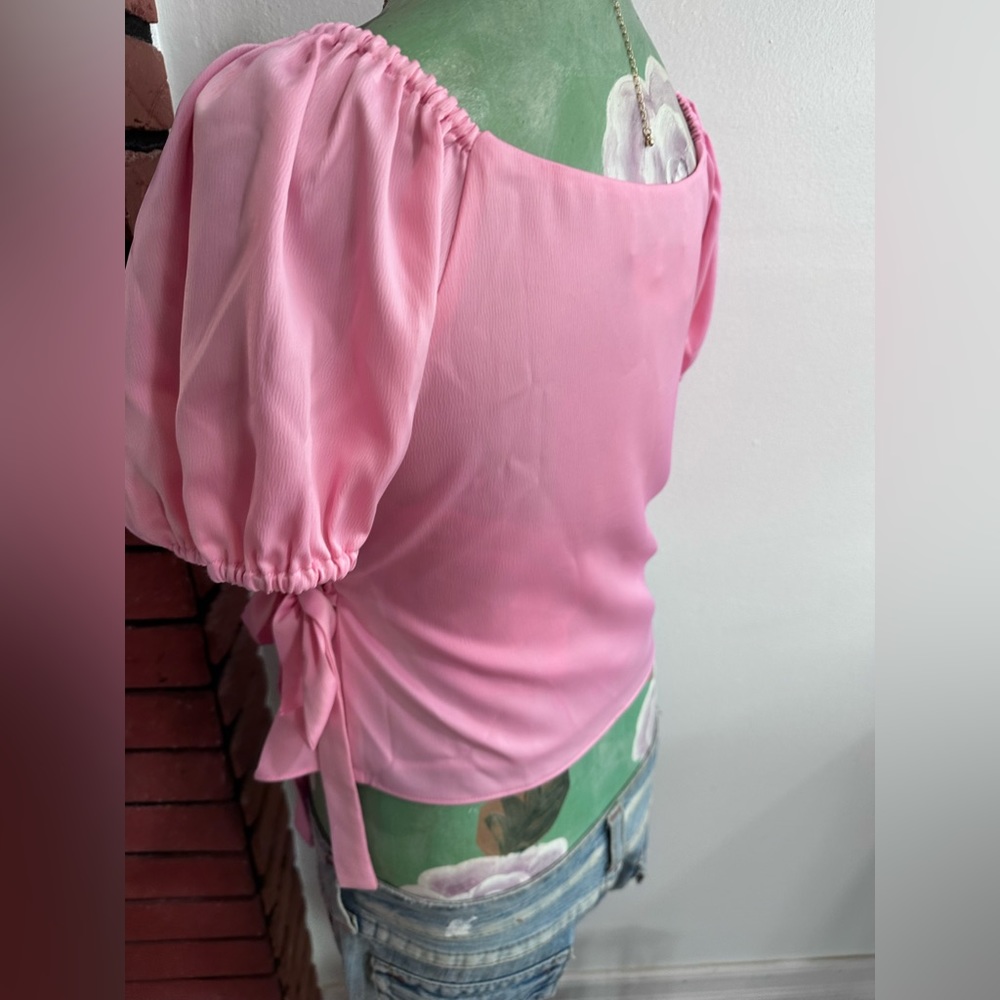 WAYF Tie Waist wrap blouse, pink, size XS - Picture 5 of 7